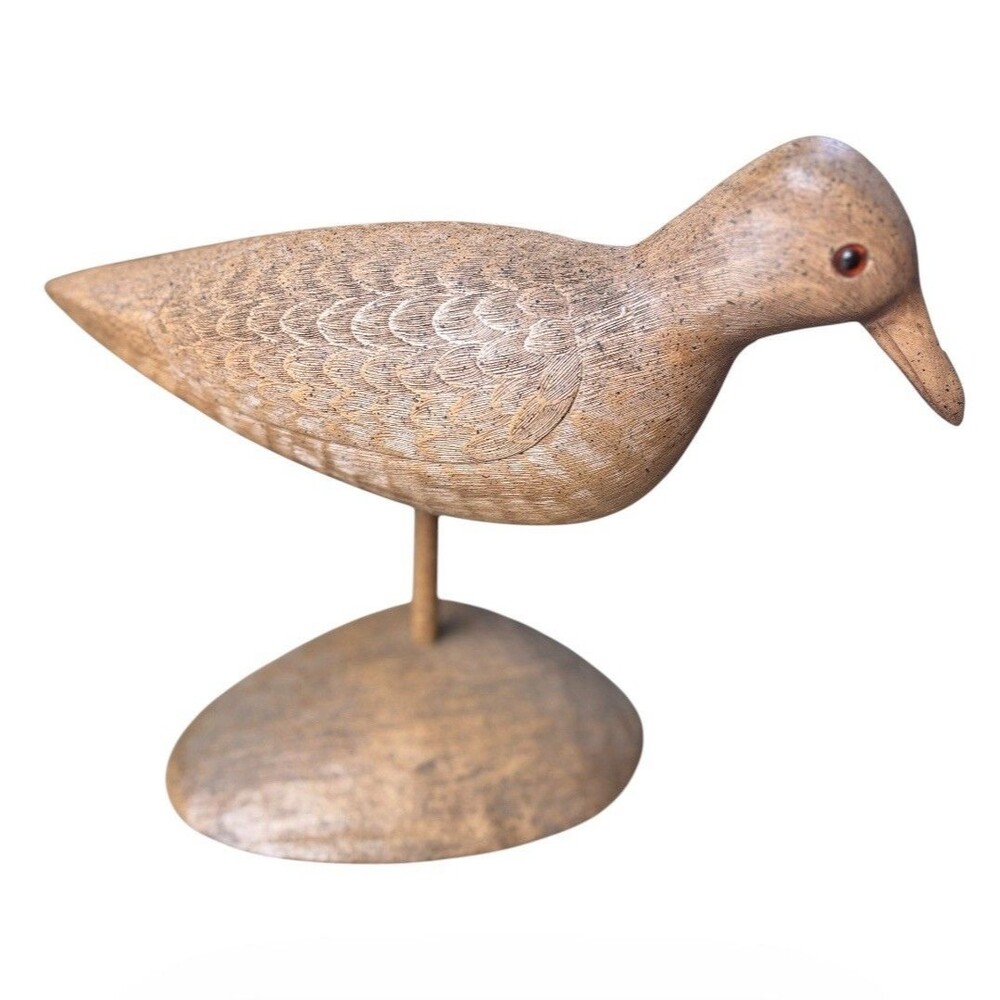 Vintage Carved Wood Shorebird Snipe Decoy Figurine Glass Eyes Nautical Art 11"